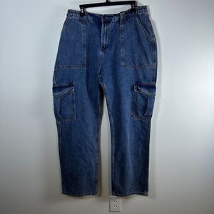 Fashion Nova Dont You Worry Wide Leg Carpenter Jeans Womens 14 Blue Cargo NWT